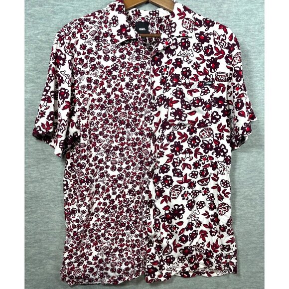 Vans Mens Sz M Classic Fit Red Floral Button Up Shirt Hawaiian - Picture 1 of 5